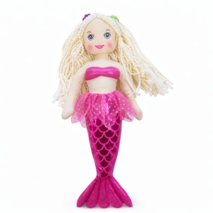 Papusa sirena textila muzicala 42 cm, canta „Bau Bau”, roz intens, jucarie copii +3 ani