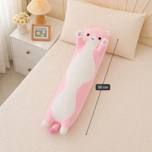 Pisică de pluș roz 50 cm – jucărie moale tip pernă, pufoasă și adorabilă pentru copii - Img 2