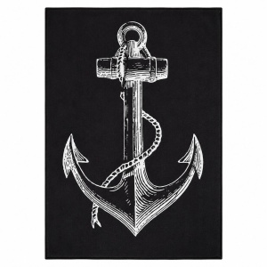 Prosop de Plajă Model Ancoră Vintage Negru 70x140 cm – Design Nautic Elegant