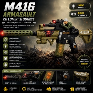 Pușcă de Jucărie M416 cu Lumini și Sunete, 50 cm – Armă de Asalt pentru Copii, Efecte Realiste, 3+ Ani - Img 3