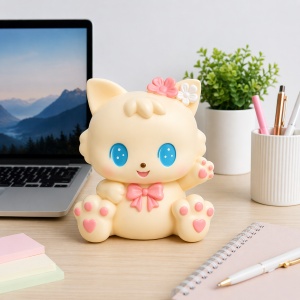 Pușculiță pisică albă 18 cm – cutie economii cu capac inferior - Img 3