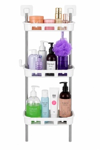 Raft multifunctional depozitare plastic alb, 3 niveluri, organizator baie bucatarie