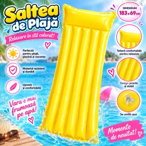 Saltea Gonflabilă Galbenă pentru Plajă și Piscină, 183 x 69 cm - Img 3