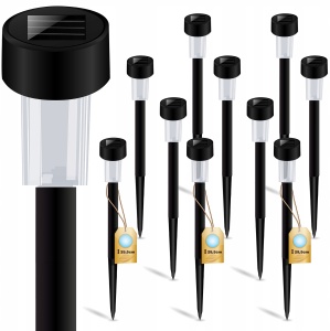 Set 10 Lampi Solare Gradina cu LED Lumina Calda, Iluminat Exterior Alei, Tarus Pamant