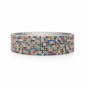 Set 12 bratari ROXE argintii elastice cu pietre multicolore stralucitoare