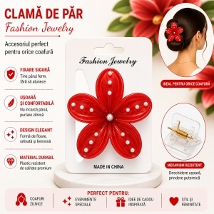 Set 12 Clești de Păr Floare cu Perle 8 cm – Clame Elegante, Diverse culori - Img 2
