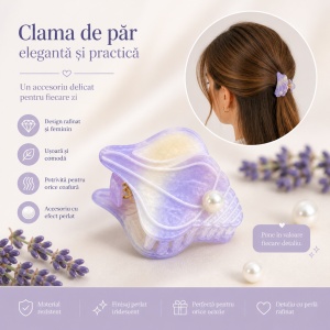 Set 12 Clești de Păr Model Scoici 7x5 cm – Clame Elegante cu Perlă și Design Oceanic - Img 2
