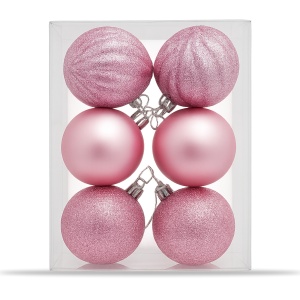Set 12 globuri de brad roz, modele asortate, cu sclipici, 17 × 12 cm - Img 2