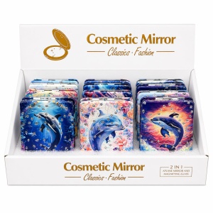 Set 12 oglinzi decorative cu delfini și cristale, dreptunghiulare, roz