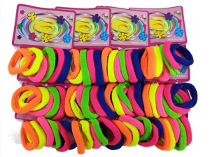 Set 12 x benzi elastice par, 6 elastice pe card, culori neon, elastice groase