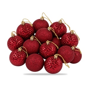 Set 16 globuri de Crăciun bordo, plastic, modele diverse, agățătoare aurie, tub 37x19 cm - Img 2