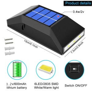 Set 2 Lămpi solare de perete bidirecțională, set 2 bucăți, plastic, gri