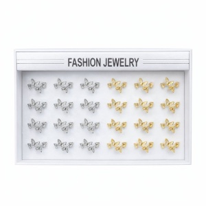 Set 24 inele dama elegante fluturi cu pietre, auriu si argintiu, reglabile ROXE