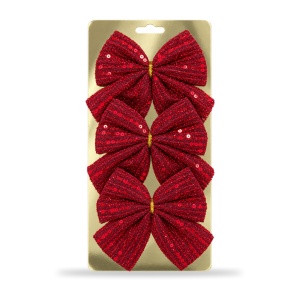 Set 3 fundite decorative rosii cu paiete, pentru brad de Craciun, 29x12,5cm