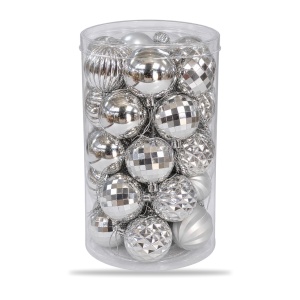 Set 34 globuri de Crăciun argintii, plastic, modele diverse, tub 44x23 cm - Img 2