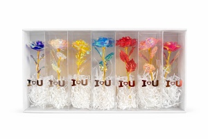 Set 7 flori artificiale cu LED si baterii incluse, ambalaj cadou I Love U, 26 x 7 cm - Img 2