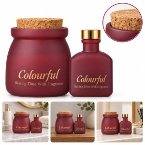 Set aromaterapie cu lumânare parfumată și difuzor cu bețișoare, bordo, 11 x 6 cm