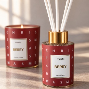 Set cadou cu lumânare din ceară și odorizant cu bețișoare, parfum fructe de pădure, roșu, 23×18 cm - Img 3