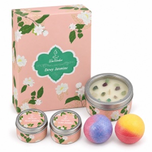 Set cadou Wax Wonder cu lumânări parfumate și bile de baie, aromă Jasmine, 20,5x14 cm - Img 2