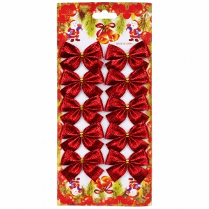Set de 12 fundițe decorative de Crăciun, catifea sclipicioasă roșie, pentru brad - Img 2