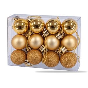 Set de 12 globulete de Crăciun aurii, modele asortate, din plastic, 3 cm - Img 3