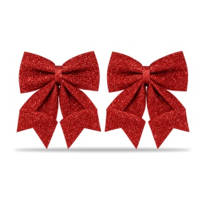 Set de 2 buc Cu Cu Fundițe decorative de Crăciun cu sclipici, roșu, 28x20 cm - Img 3