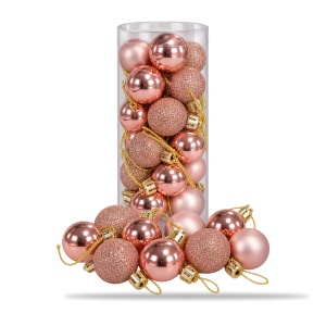 Set de 24 globuri de brad, rose-gold, din plastic, modele diverse, 20 × 7,5 cm - Img 2