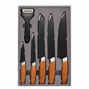 Set de 5 cutite de bucatarie si curatator legume, invelis marmura, maner ergonomic - Img 3