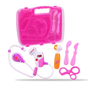 Set doctor jucarie pentru fetite, 9 piese, cu lumini si sunete, valiza roz
