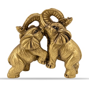 Statuetă decorativă cu doi elefanți, ceramică aurie, aprox. 9 × 9,5 cm - Img 2