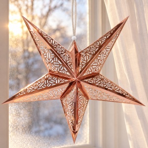 Stea decorativă de Crăciun, cu agățătoare, rose-gold, aprox. 60 x 55 cm, plastic și PVC - Img 3