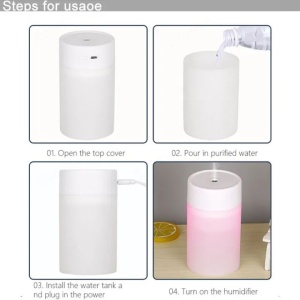 Umidificator aer portabil USB 260ml, difuzor aroma, vaporizator camera, iluminare ambientala, alb - Img 5