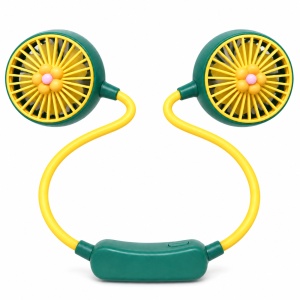 Ventilator de gât portabil cu 2 trepte de viteză, alimentare USB, galben-verde