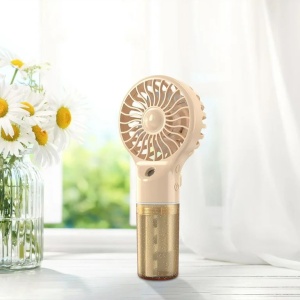 Ventilator portabil cu pulverizare apa, 4 trepte viteza, rezervor apa, reincarcabil USB, portocaliu deschis - Img 2