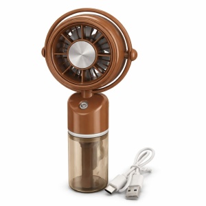 Ventilator portabil cu pulverizare apa, mini spray fan USB, 3 viteze, maro