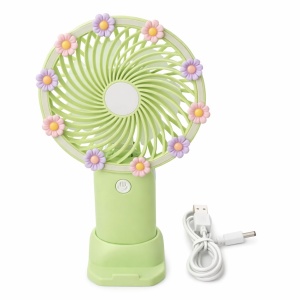 Ventilator portabil mini cu suport, USB, 3 viteze, compact si silentios, verde