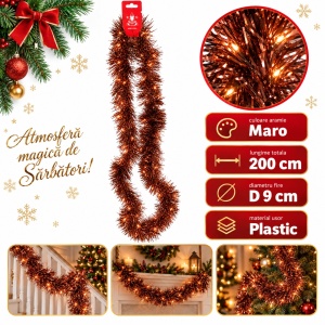 Beteală de Crăciun maro-arămiu, diametru 9 cm, lungime 2 m, plastic - Img 4