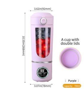 Blender portabil wireless 700ml cu 12 lame, 4 viteze si incarcare USB Type-C, mov - Img 3