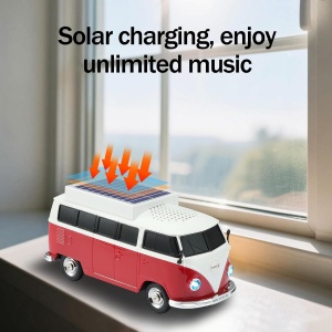 Boxă portabilă Bluetooth WSTER în formă de microbuz retro, cu încărcare solară, rosu - Img 3