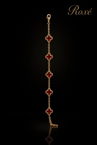 Brățară aurie Roxé cu simboluri bordo elegante, reglabilă 18+5 cm - Img 2