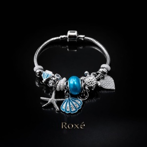 Bratara ROXE argintie cu stea de mare scoica si testoasa charmuri elegante - Img 2