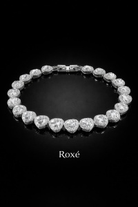 Bratara ROXE argintie eleganta cu inimioare din cristale stralucitoare, design romantic premium, 20 cm - Img 2