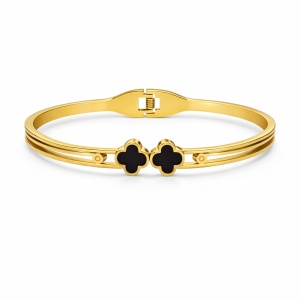 Bratara ROXE aurie cu model trifoi negru design elegant inchizatoare fixa