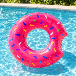 Colac Gonflabil Gogoasă Roz cu Sprinkles Colorate, 100 cm – Plajă și Piscină - Img 5