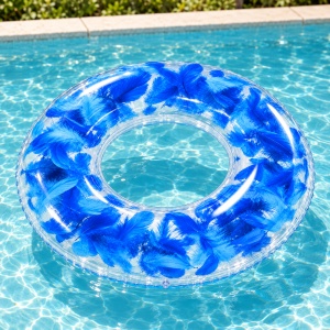 Colac Gonflabil Transparent cu Pene Albastre, 80 cm – Piscină și Plajă - Img 5