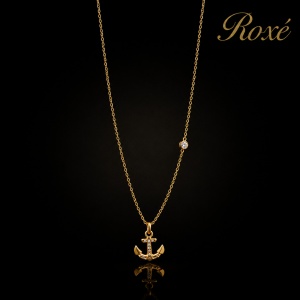 Colier auriu Roxé cu ancora si cristale, elegant, reglabil 40+5 cm - Img 2