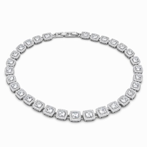 Colier ROXE argintiu cu cristale patrate, design elegant, lungime 40 cm