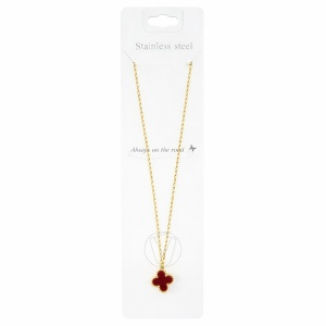 Colier Roxé auriu cu pandantiv trifoi roșu – material inoxidabil, 40 cm, reglabil