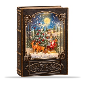 Decoratiune de Craciun, model carte cu Mos Craciun, LED si muzica, USB/baterii, 24x16x11 cm