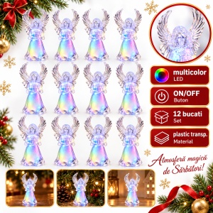 Decoratiune in forma de Îngeraș cu LED-uri multicolore de Crăciun, din plastic, 11,5x4,5 cm